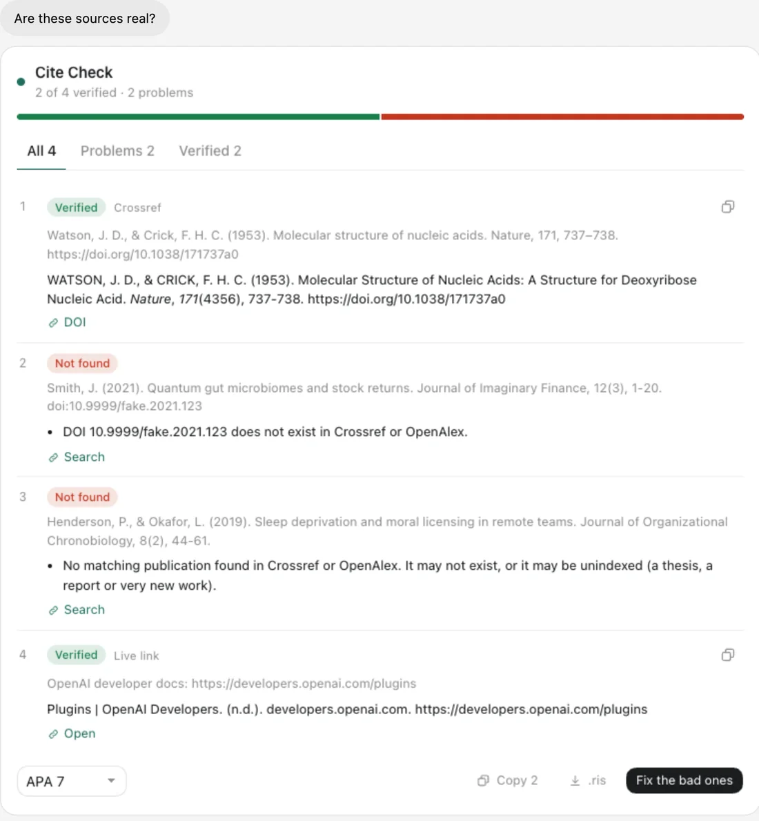 RefProof in ChatGPT: Ask if the sources are real